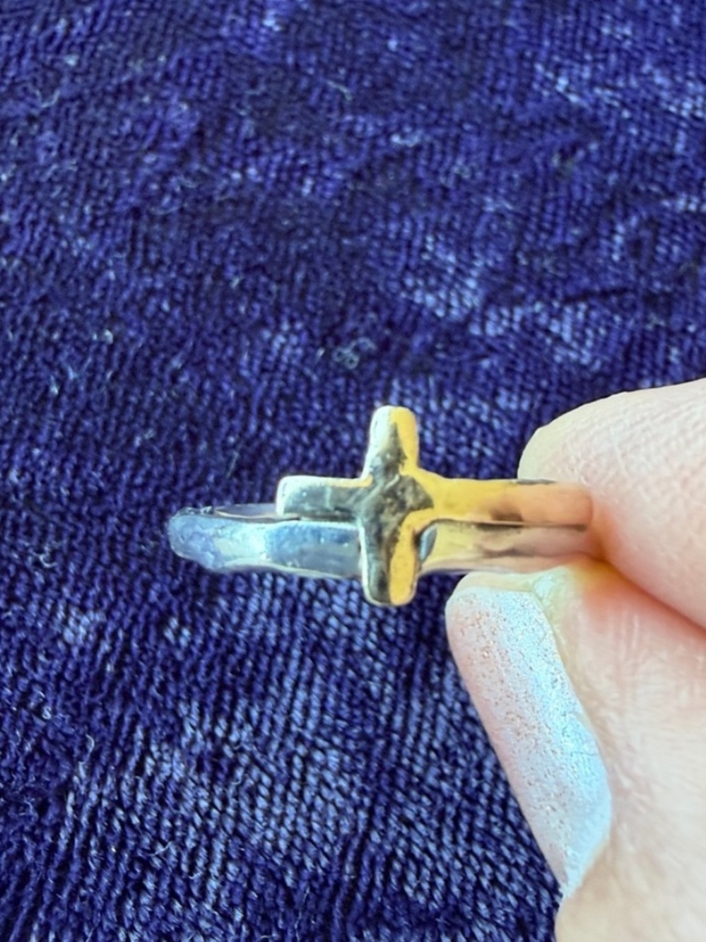 Solid 10K gold and 925 Sterling Silver two tone Cross ring